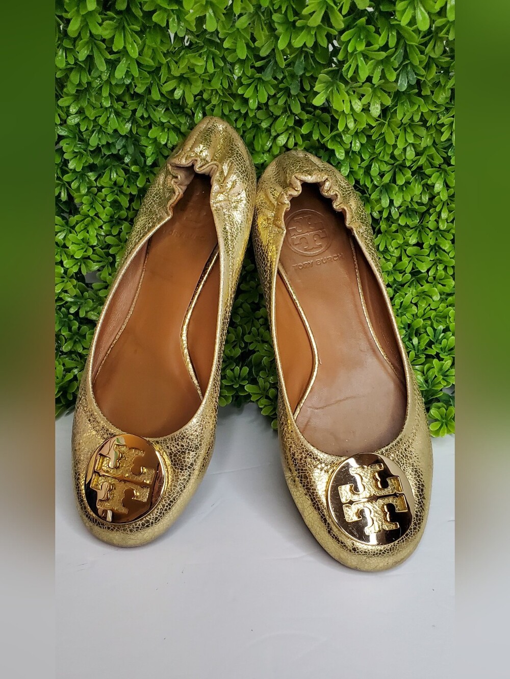 TORY BURCH Metallic Gold Ballet Flats Size 7